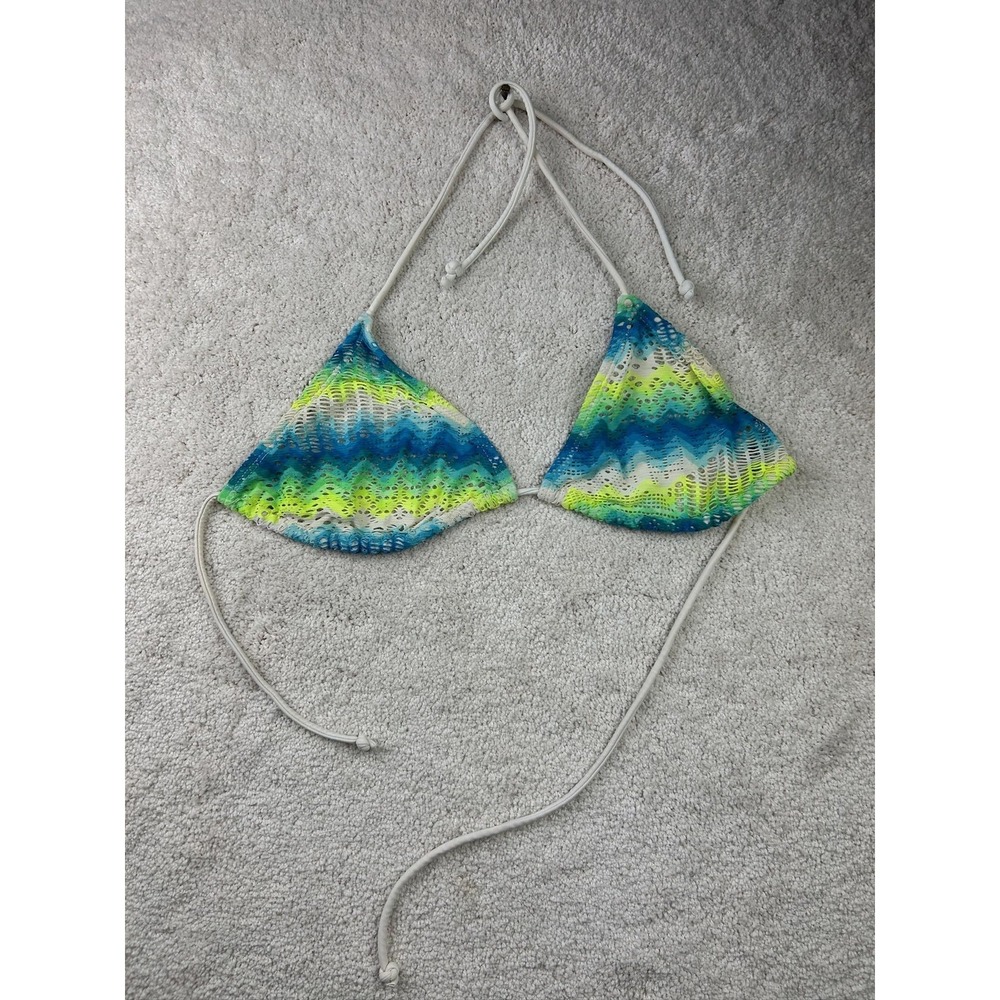 Op Bikini Top Womens Small Blue Green Yellow Crochet Swim Halter Tie No Liner